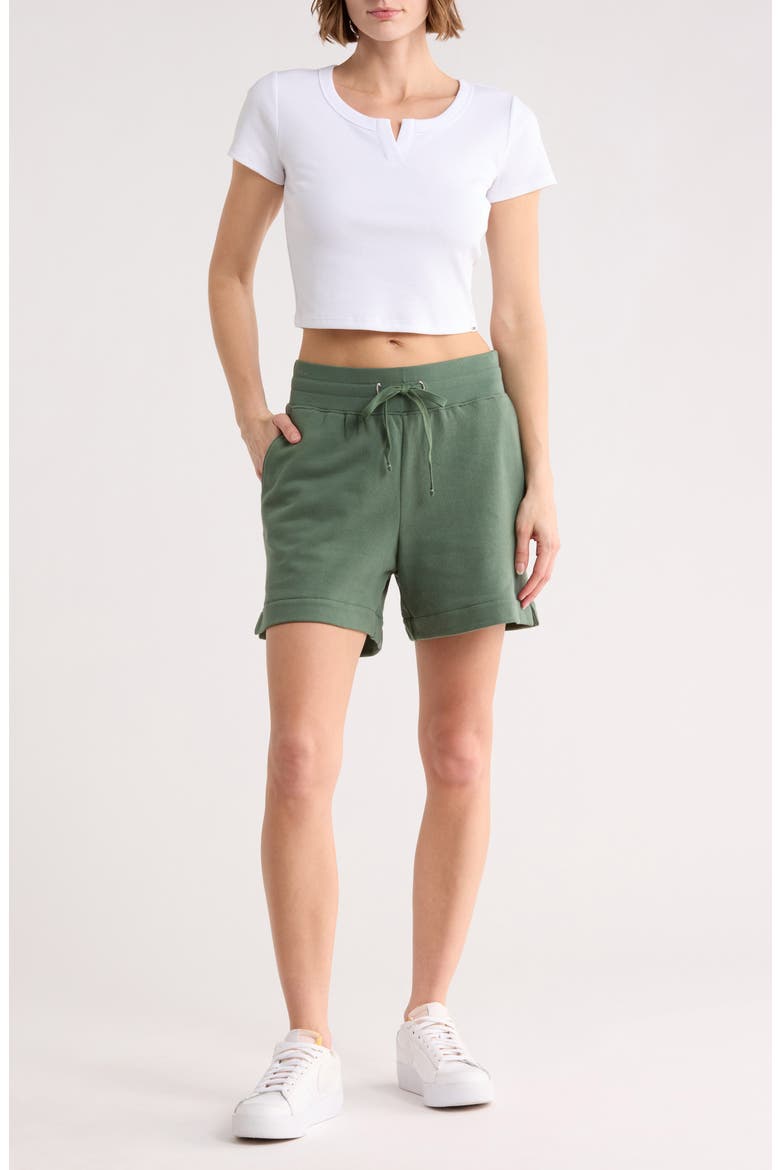 Marina Del Mar Tie Waist Cotton Shorts, Main, color, DARK JADE