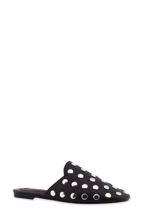 Aretha Studded Faux Leather Flat Mule