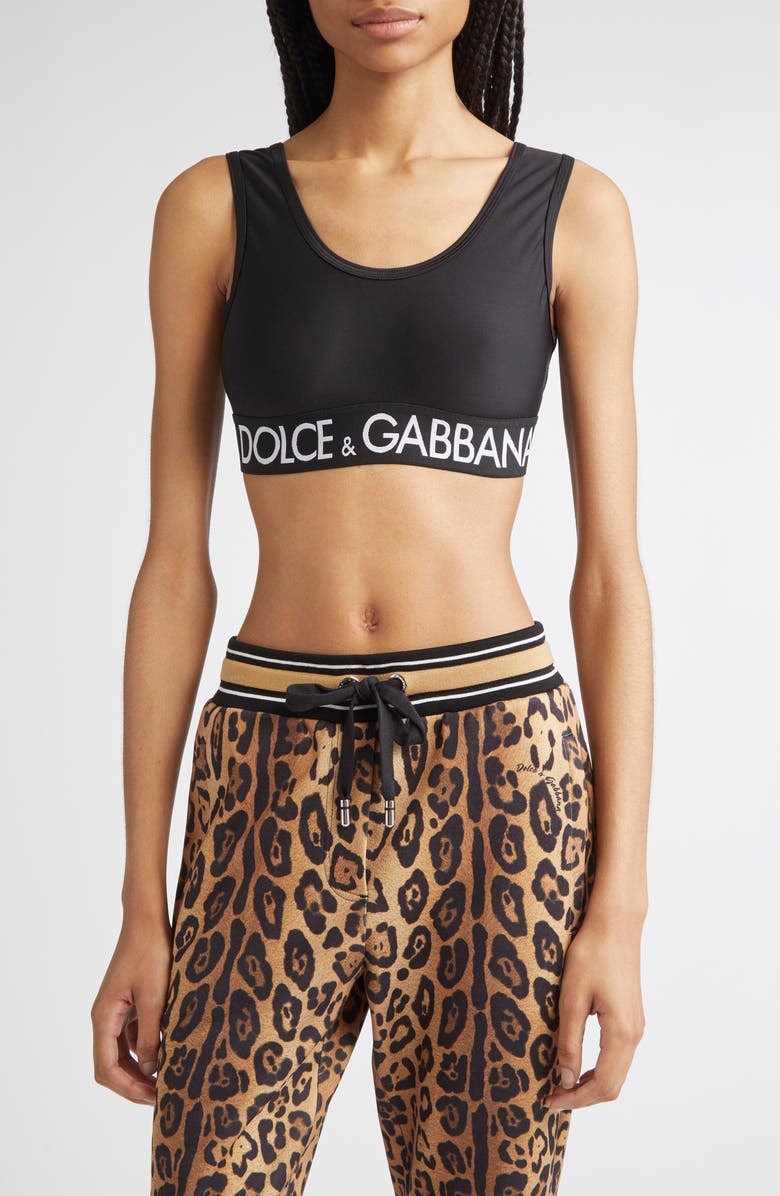 Dolce&Gabbana Logo Band Jersey Sports Bra, Main, color, N0000 Black