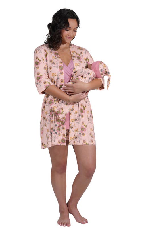 Everly Grey Adaline During & After 5-piece Maternity/nursing Sleep Set For Mom & Baby In Pink