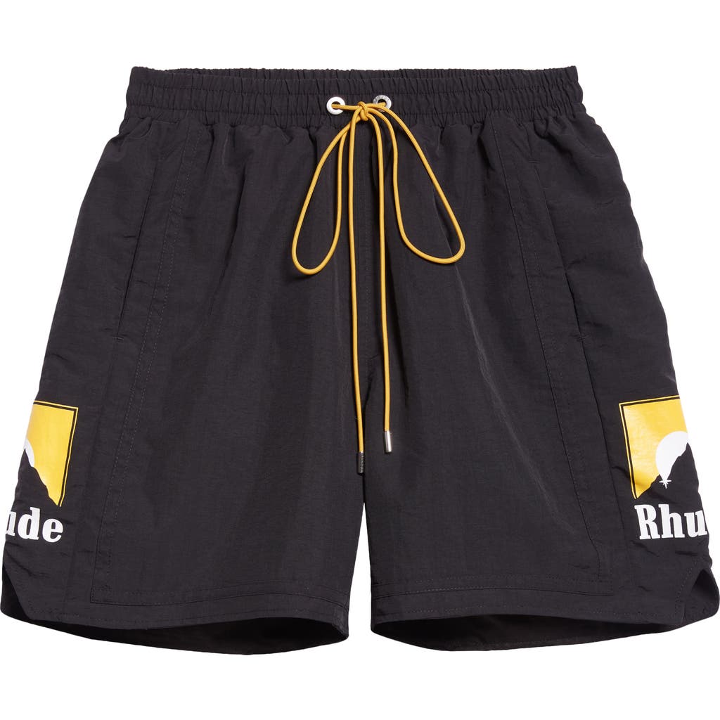 Rhude Moonlight Logo Nylon Drawstring Shorts In Black