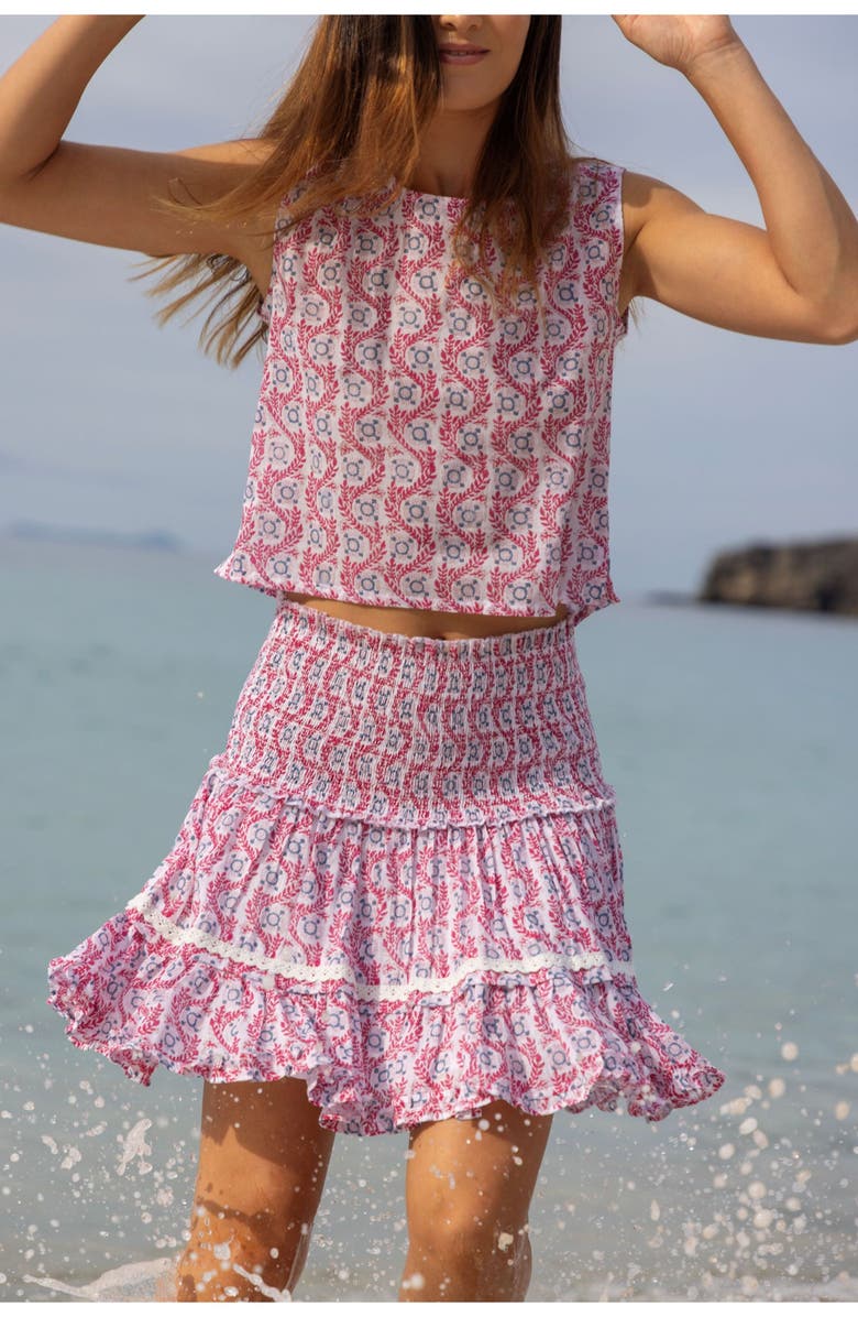 Mer St. Barth Maribel Women's Top and Skirt Set Jaipur Bloom, Alternate, color, Pink