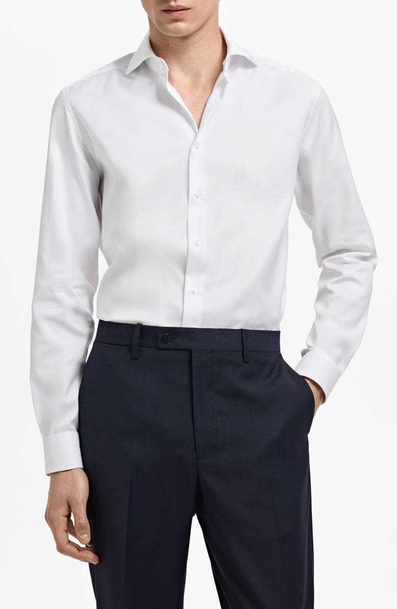 MANGO Slim Fit Cotton Button-Up Shirt, Main, color, White