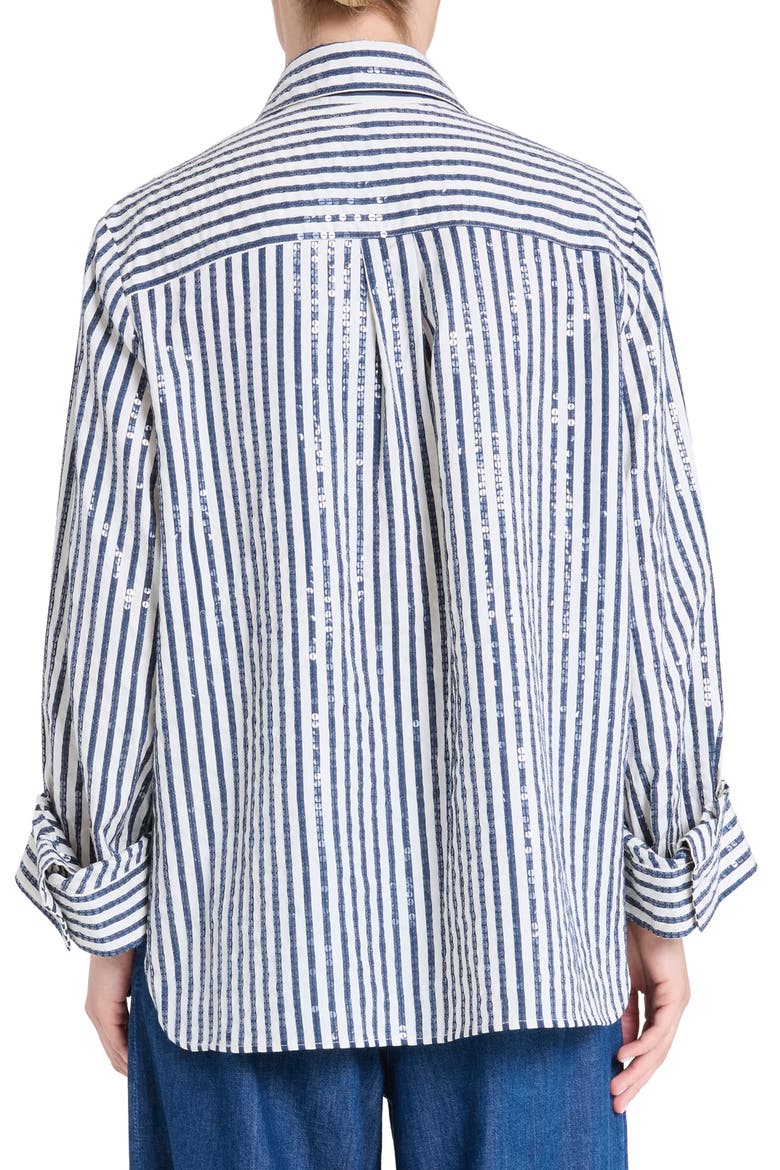 Next Morning Sequin Stripe Button-Up Shirt, Alternate, color, INDIGO / WHITE