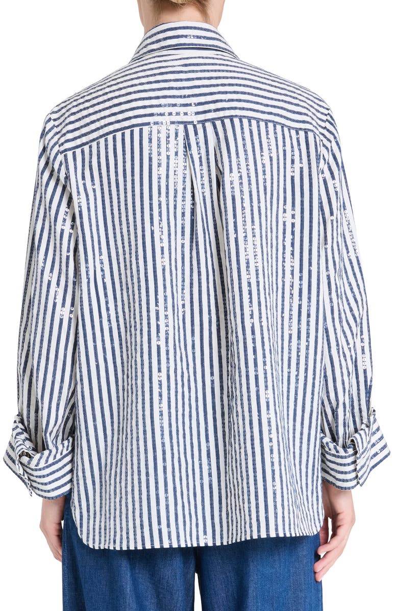 TWP Next Morning Sequin Stripe Button-Up Shirt, Alternate, color, Indigo / White