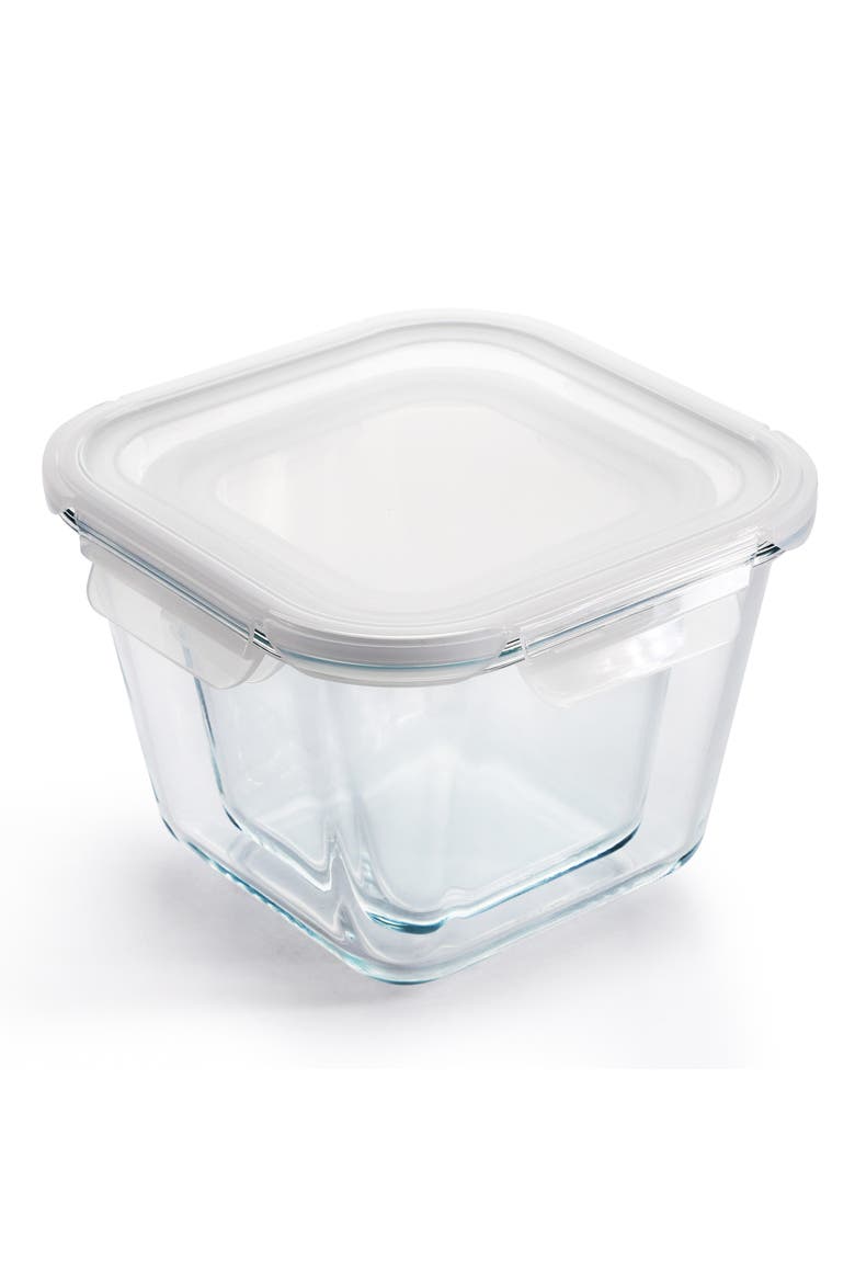 4 Piece Glass Square Storage Container Set Snap Lids, Alternate, color, Clear