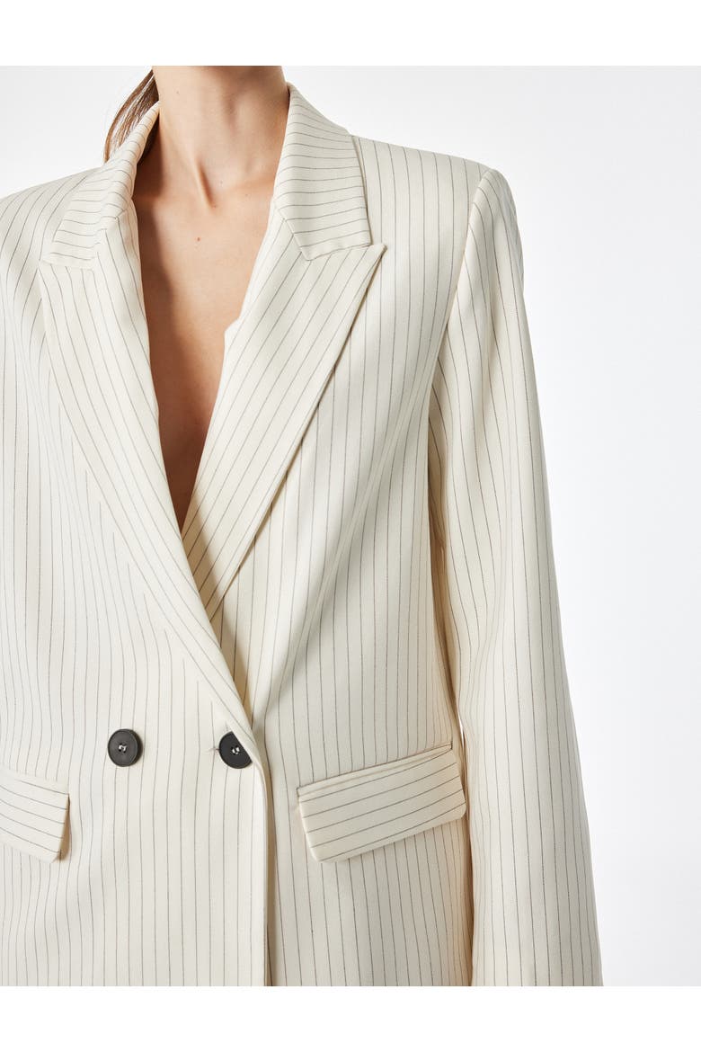 Long Sleeve Double-Breasted Pinstriped Blazer, Alternate, color, BEIGE STRIPE