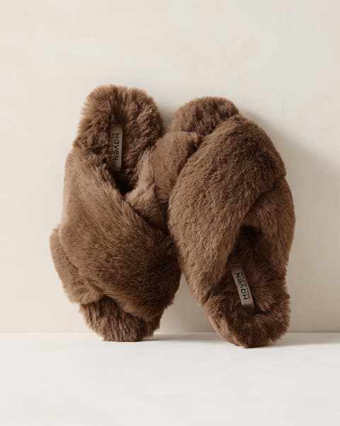 Faux Fur Criss-Cross Slippers
