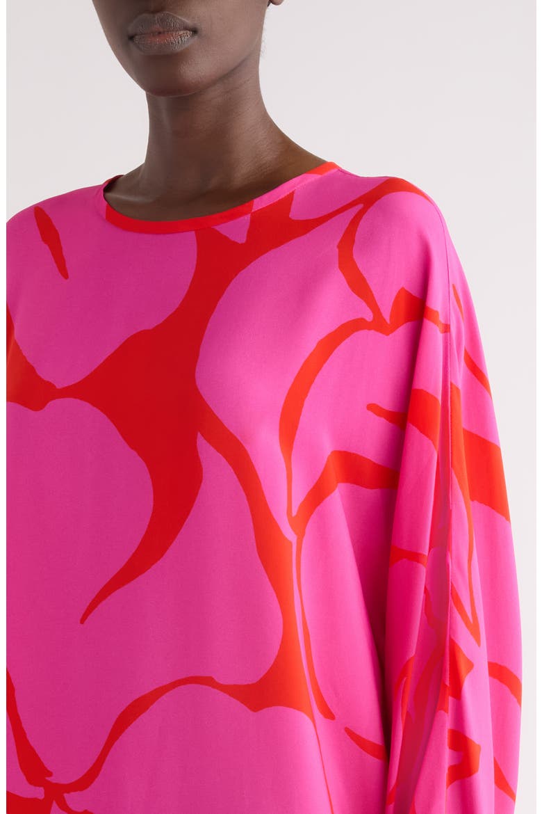 Dosta Giant Floral Print Long Sleeve Crepe Midi Dress, Alternate, color, FUCHSIA