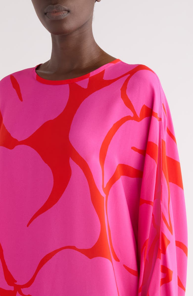 Dries Van Noten Dosta Giant Floral Print Long Sleeve Crepe Midi Dress, Alternate, color, Fuchsia