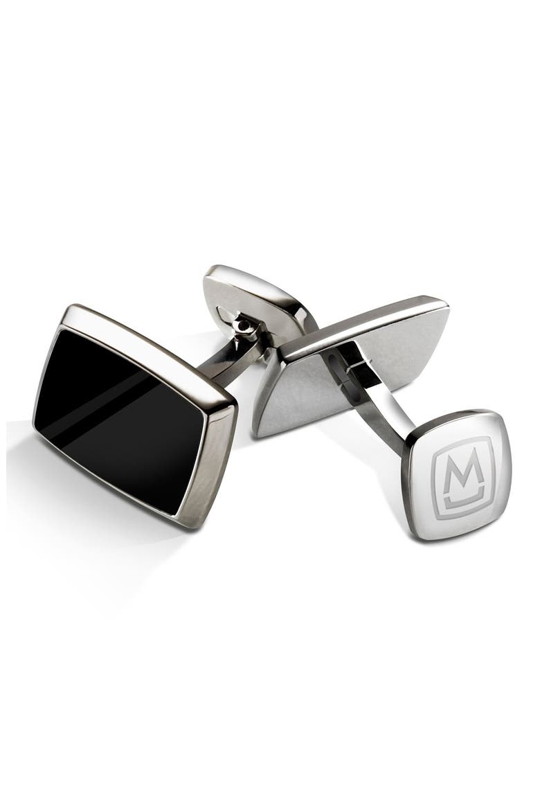 Enamel Cuff Links, Main, color, STAINLESS STEEL/ BLACK