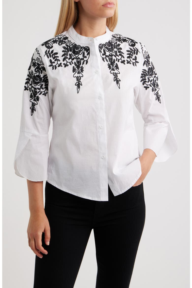 Veronique Embroidered Cotton Button-Up Shirt, Main, color, WHITE