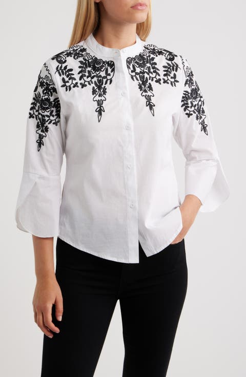 Veronique Embroidered Cotton Button-Up Shirt