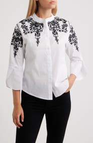 NIKKI LUND Veronique Embroidered Cotton Button-Up Shirt