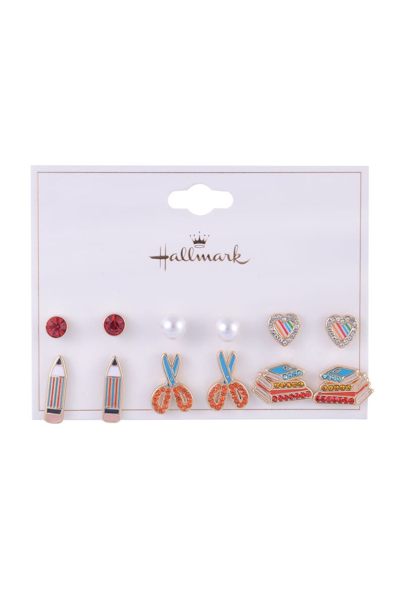 School Theme 6 Pack Stud Earring Set, Alternate, color, Yellow
