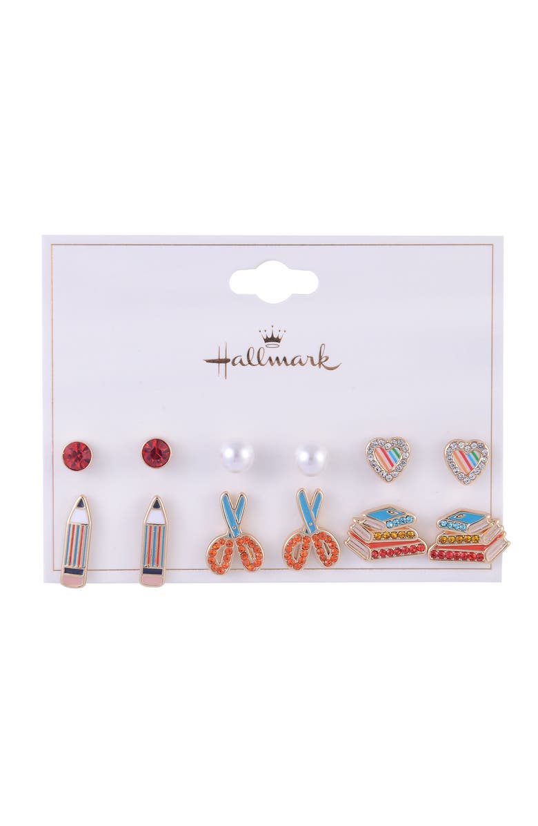 Hallmark School Theme 6 Pack Stud Earring Set, Alternate, color, Yellow