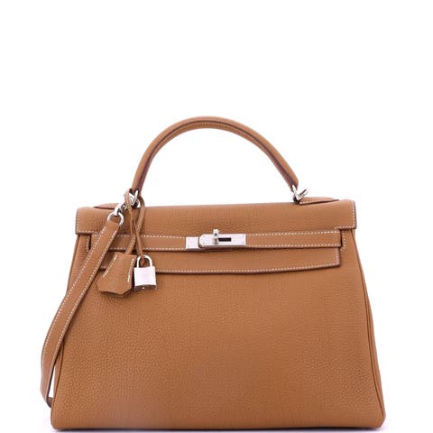 Kelly Handbag Brown Togo with Palladium Hardware 32