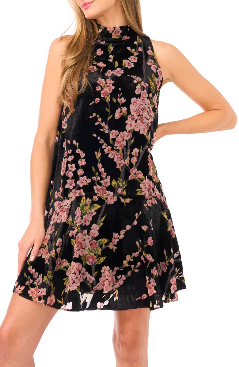 Ted Baker Lara Floral Tie Neck Sleeveless Dress, Alternate, color, Rich Black