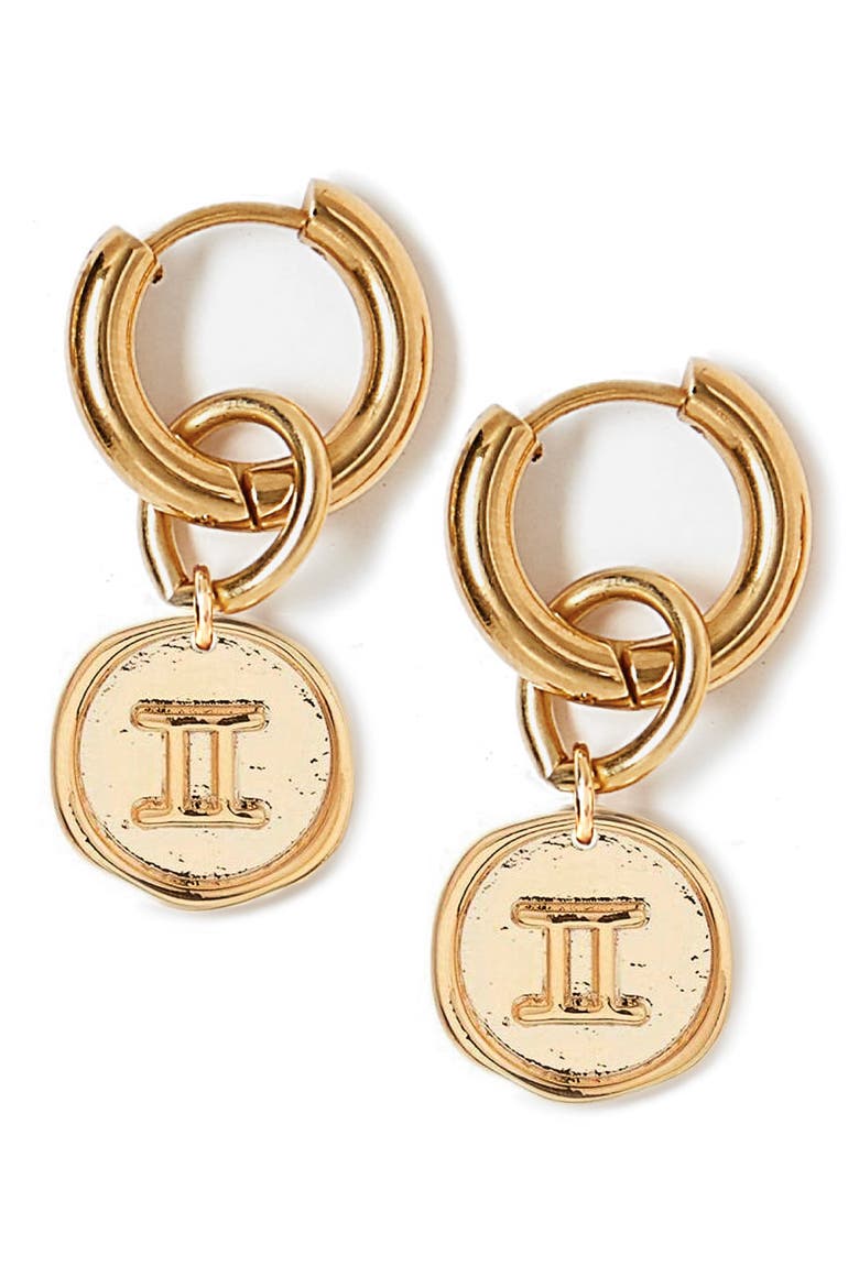 Zodiac Drop Huggie Hoop Earrings, Main, color, GOLD - GEMINI