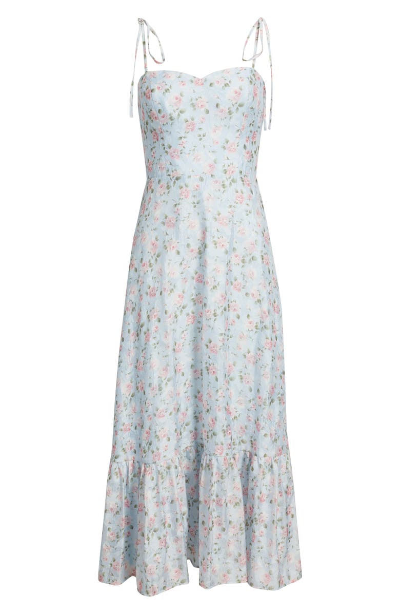 Lulus Alexia Floral Tie Strap Midi Dress, Alternate, color, Light Blue Floral