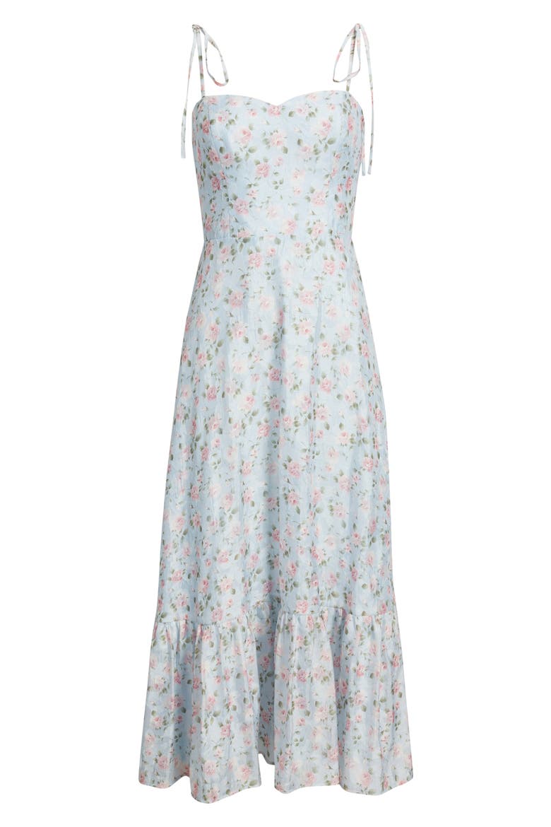 aqua floral tie strap midi dress Lulus Women's Sleeveless Floral Tie Strap Flounce Hem Midi Dress, Light Blue, XL