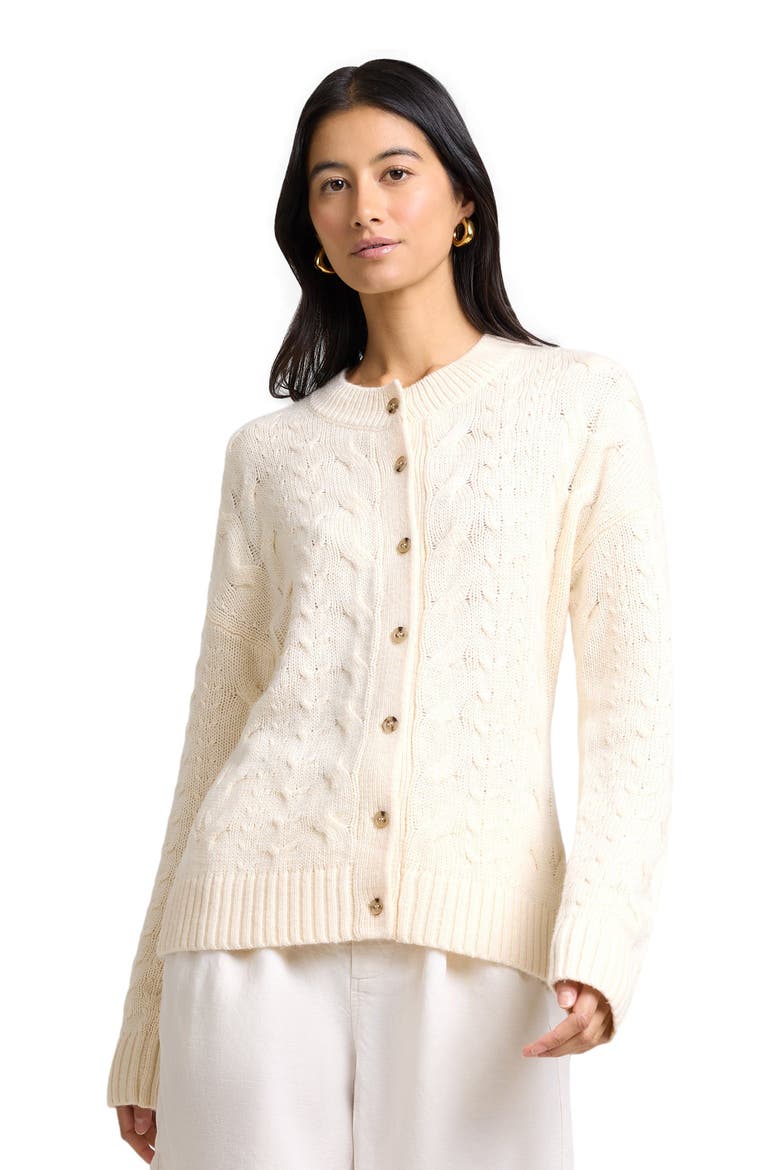 Fitted Cable Knit Cardigan, Alternate, color, NATURAL MELANGE