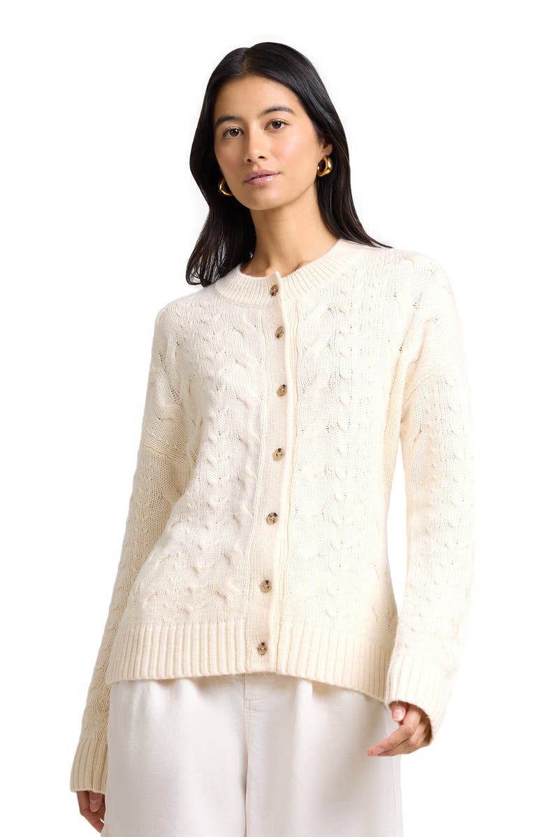 Onia Fitted Cable Knit Cardigan, Alternate, color, Natural Melange