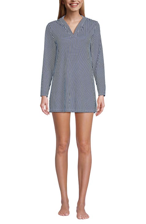 Cotton Jersey Long Sleeve Hooded Swim Cover-up Dress