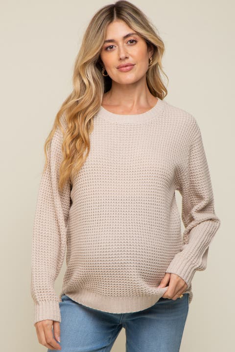 Waffle Knit Rounded Hem Sweater