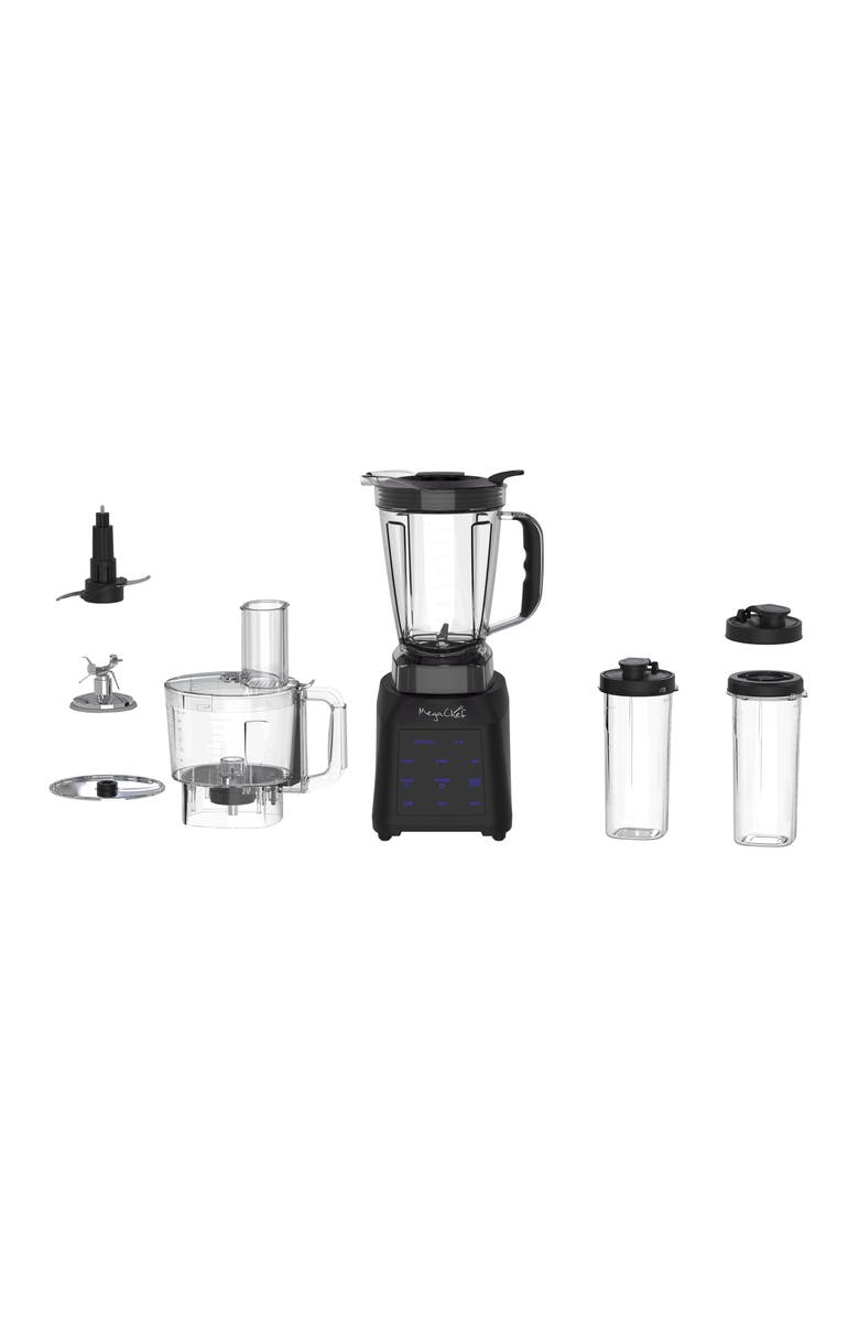 Megachef 8 Cup Blender with 5 Cup Food Processor and Two 24 Ounce On-The-Go Cup Combo Set, Alternate, color, Black