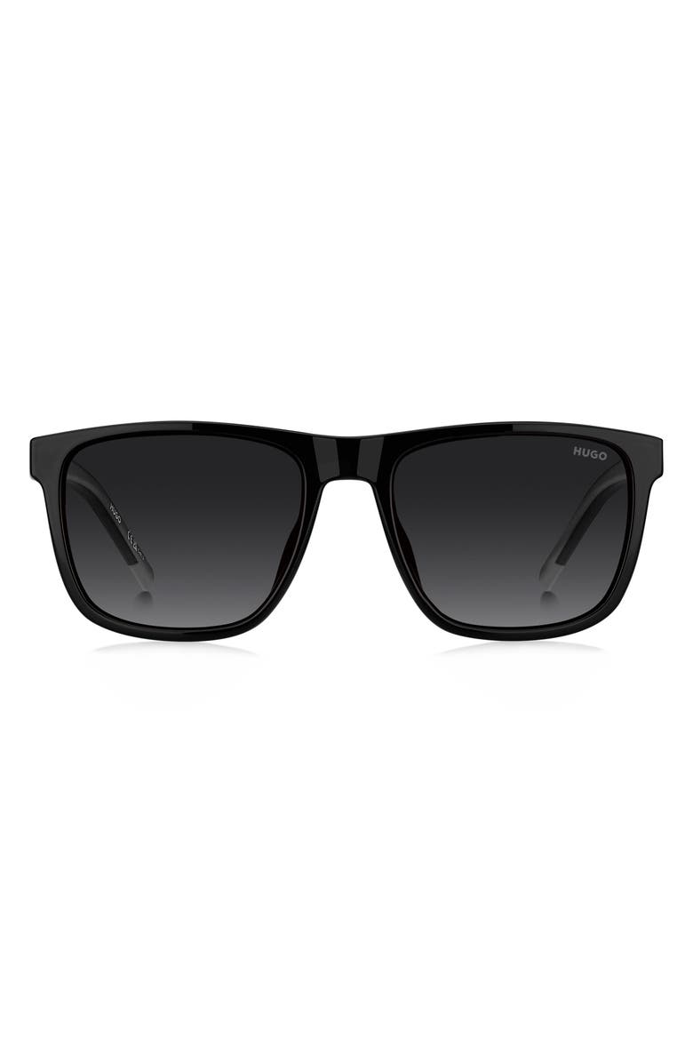 HUGO 56mm Gradient Rectangular Sunglasses, Main, color, Black/ Dark Grey Sf