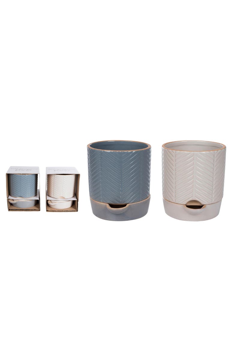 Transpac Medium Terracotta Etched Self Water Planter Set of 2 Multicolored Indoor Tabletop Home Decor Gifts, Main, color, Multicolored