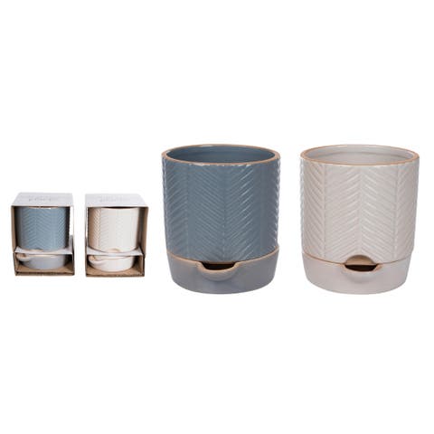 Medium Terracotta Etched Self Water Planter Set of 2 Multicolored Indoor Tabletop Home Decor Gifts