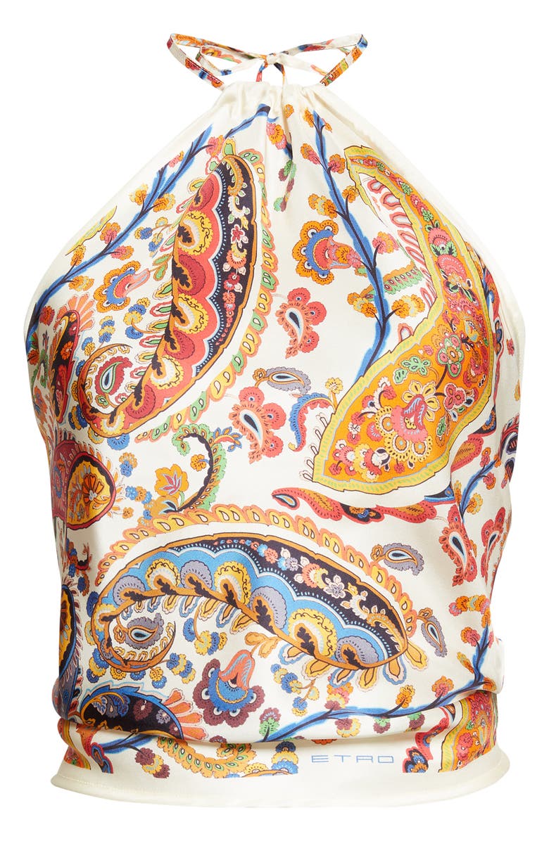 Etro Paisley Silk Bandana Halter Top, Main, color, Print On White Base