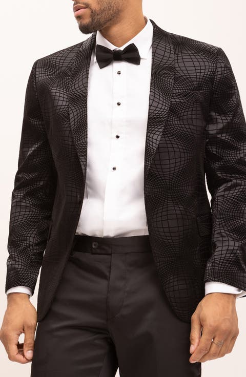 Geometric Flocked Shawl Collar Formal Jacket