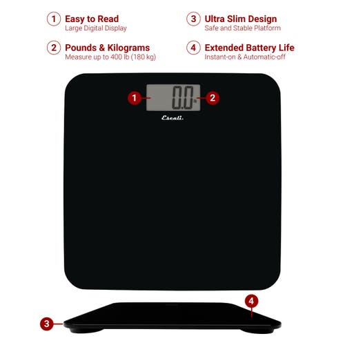 Escali Slim Glass Bathroom Scale In Black