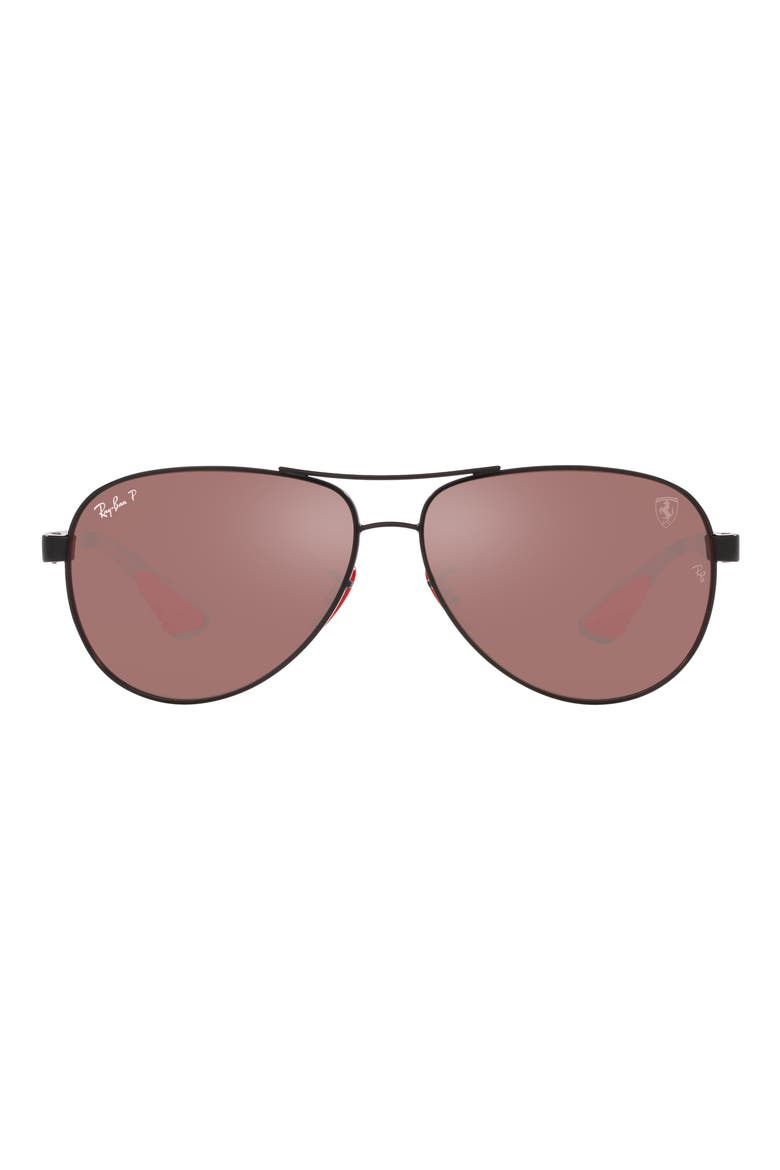 x Scuderia Ferrari 61mm Polarized Pilot Sunglasses, Main, color, MATTE BLACK