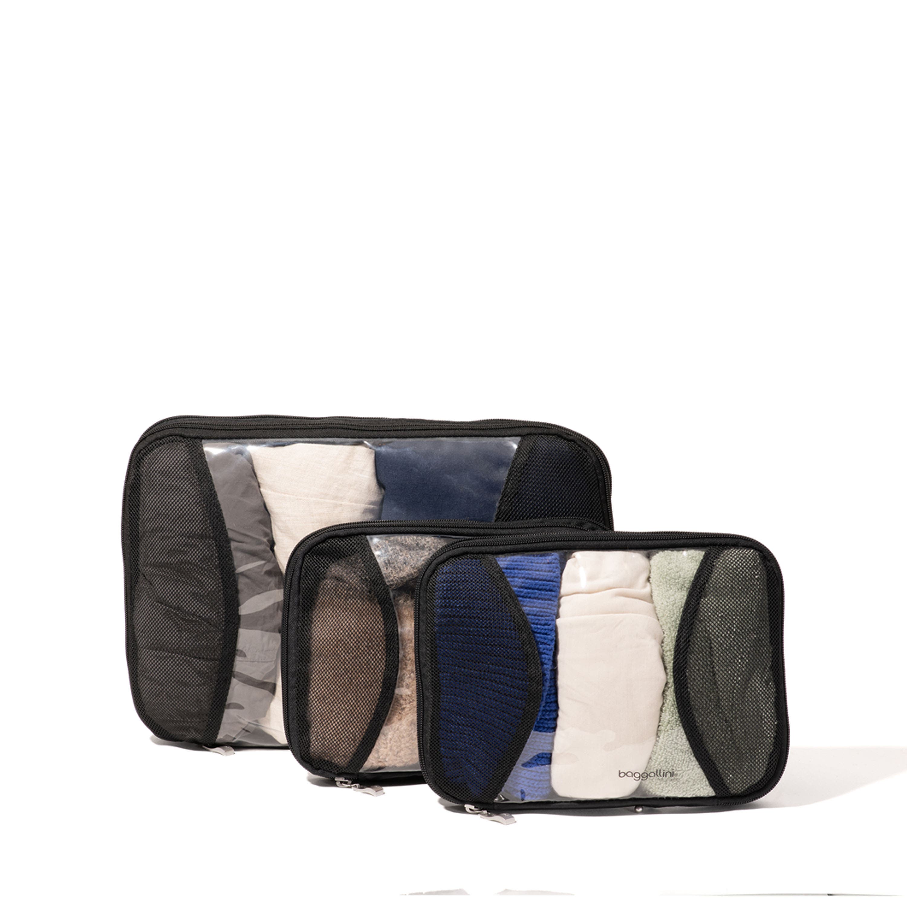 BAGGALLINI 2 Medium / 1 Large Compression Packing Cubes Travel Set, Main, color, Black