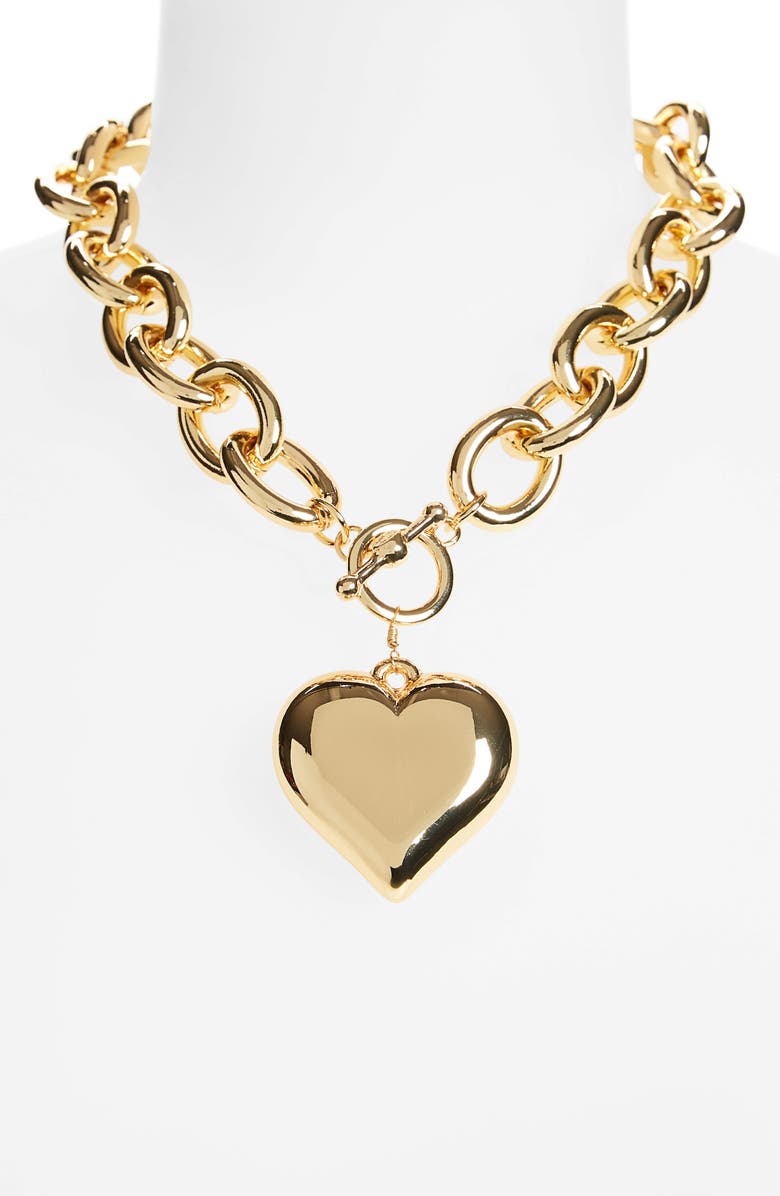 Kenneth Jay Lane Heart Pendant Toggle Necklace, Alternate, color, Gold