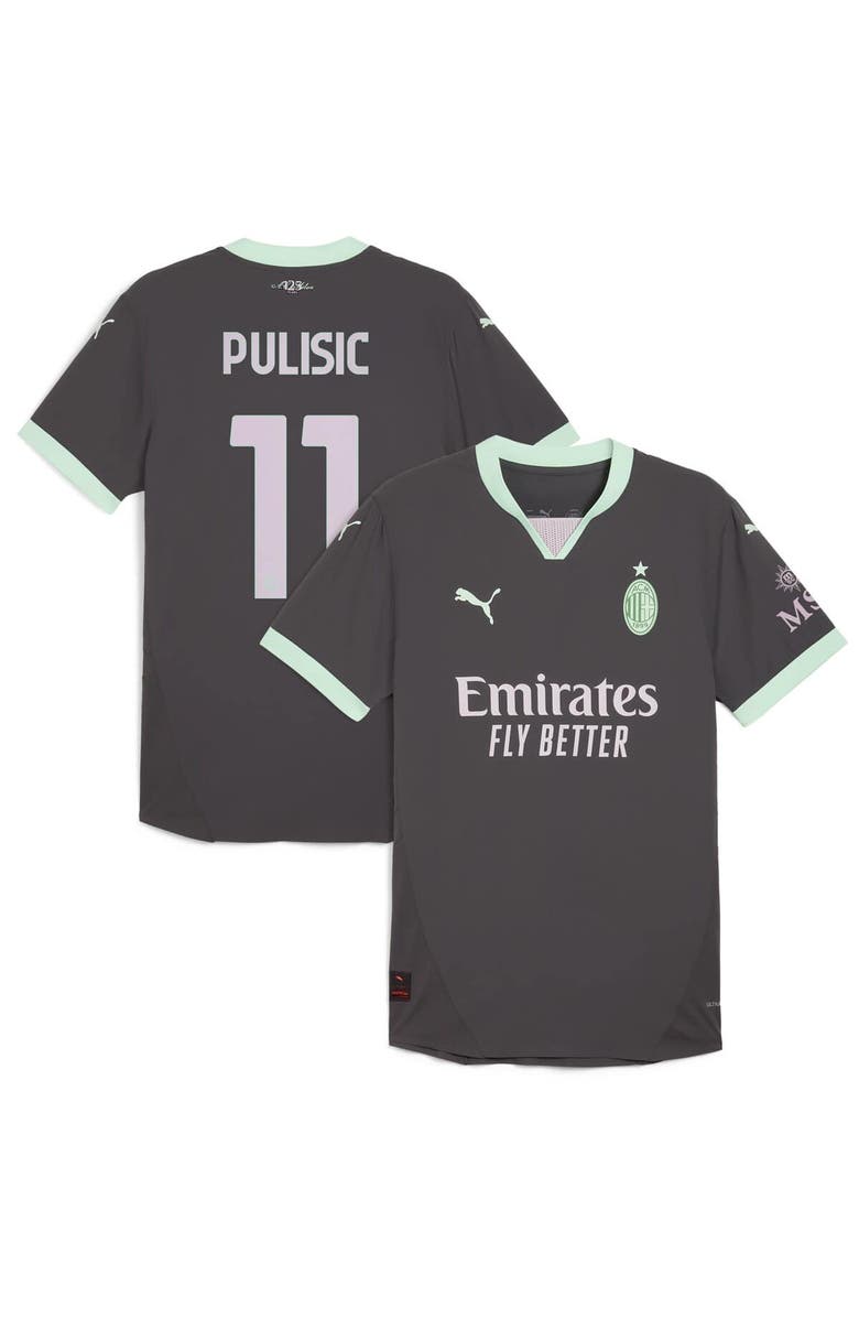 PUMA Men's Puma Christian Pulisic Charcoal AC Milan 2024/25 Third Authentic Player Jersey, Alternate, color, 