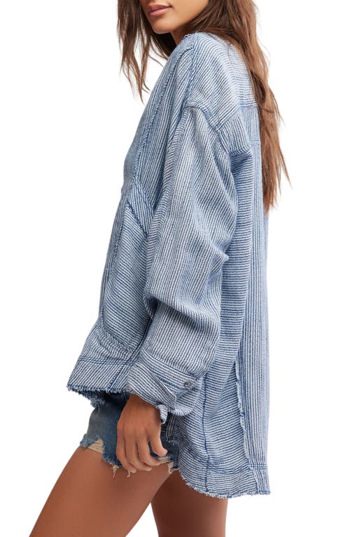 Free People By The Shore Oversize Top In Indigo Stripe Combo