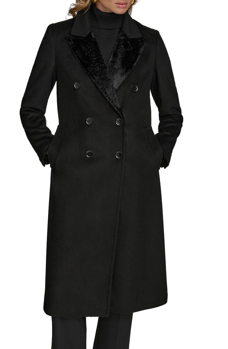 Donna Karan New York Tailored Double Breasted Wool Blend Coat, Alternate, color, Ebony