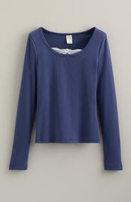 Treasure & Bond Kids' Peekaboo Lace Cotton Blend Rib Top