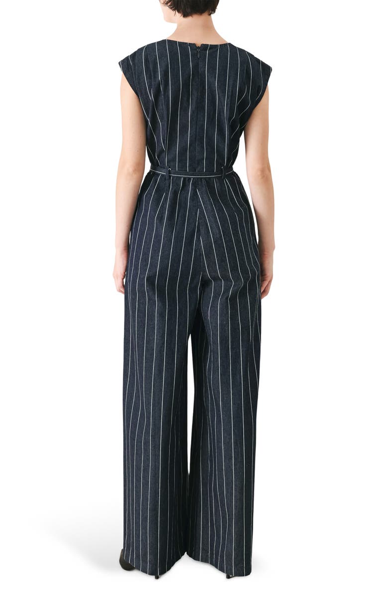 FREEMARKET Striped Wide Leg Jumpsuit, Alternate, color, Dark Denim