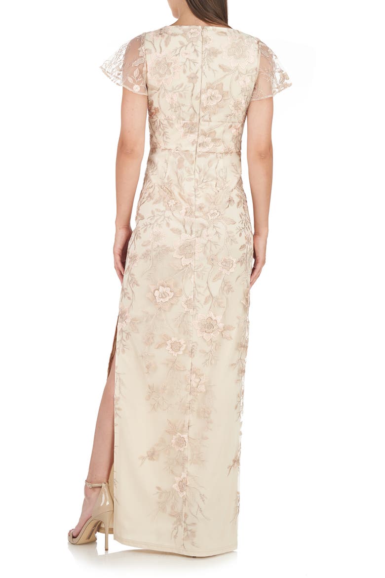 Jorden Bow Embroidered Column Gown, Alternate, color, CHAMPAGNE