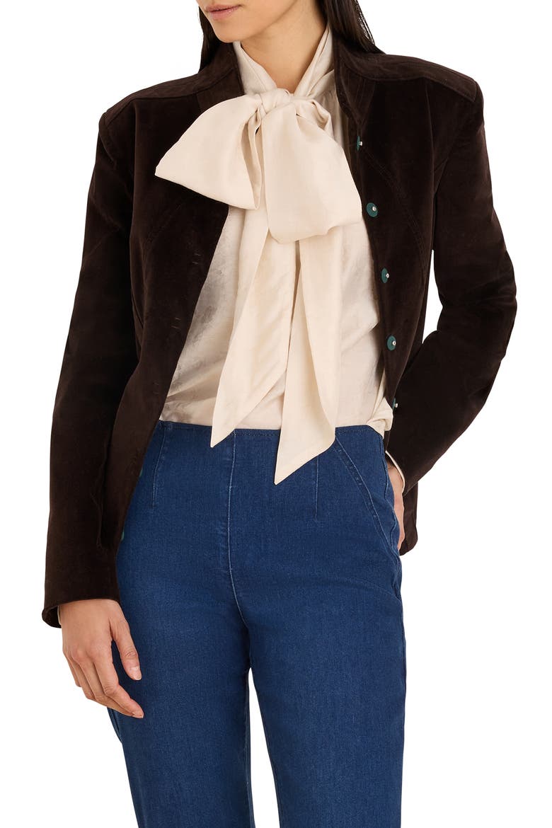 Stretch Velvet Riding Jacket, Main, color, JAVA