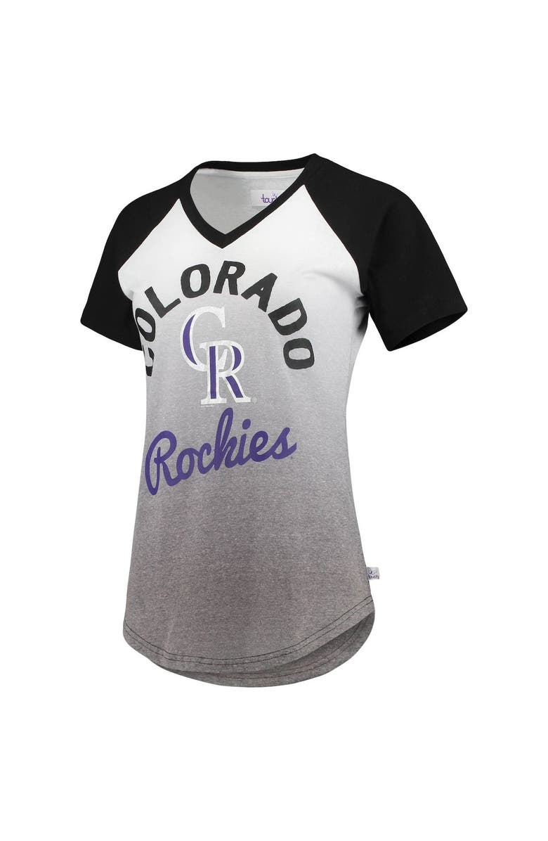 TOUCH BY ALYSSA MILANO Women's G-III Sports by Carl Banks Black/White Colorado Rockies Shortstop Ombre Raglan V-Neck T-Shirt, Alternate, color, 