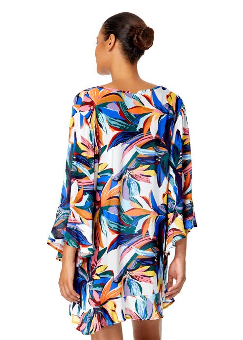 Anne Cole Plus Riviera Floral Flounce V Neck Tunic Swimsuit Cover Up In Riviera Floral