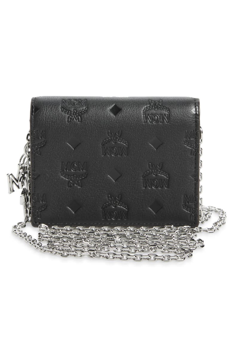 MCM Klara Monogram Leather Wallet on a Chain, Alternate, color, 