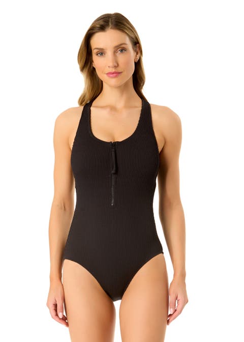 Women's Live In Color Textured Scoop Neck Front Racerback One Piece Swimsuit